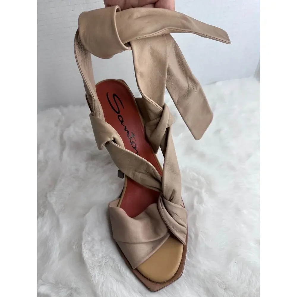 Santoni Tan Leather Straps Women's High Heel Sandal Pump Size UE 37 - Picture 13 of 16